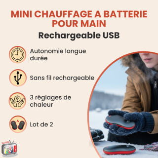 Chauffe-mains Rechargeables USB - 2 Pièces Avec Carte De Vœux - 3 Niveaux De Chaleur (45°C à 55°C) - Pour Extérieur, Camping, Noël